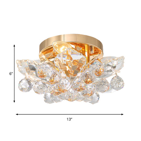 Minimal Gold/Silver Bedroom Flush Ceiling Light With Irregular Crystal Shade - Set Of 4