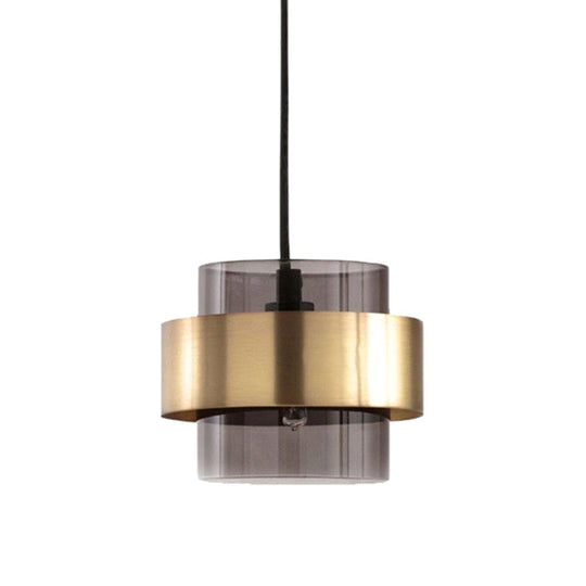 Modern Smoke Glass Pendant Lamp With Metal Ring - Sleek And Minimalist Design Gold