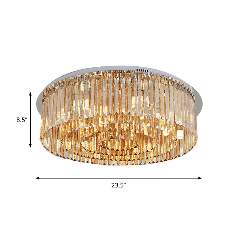 Sleek 4 - Tier Round Amber Crystal Flushmount Ceiling Lamp For Living Room - 8/12 - Light Simplicity