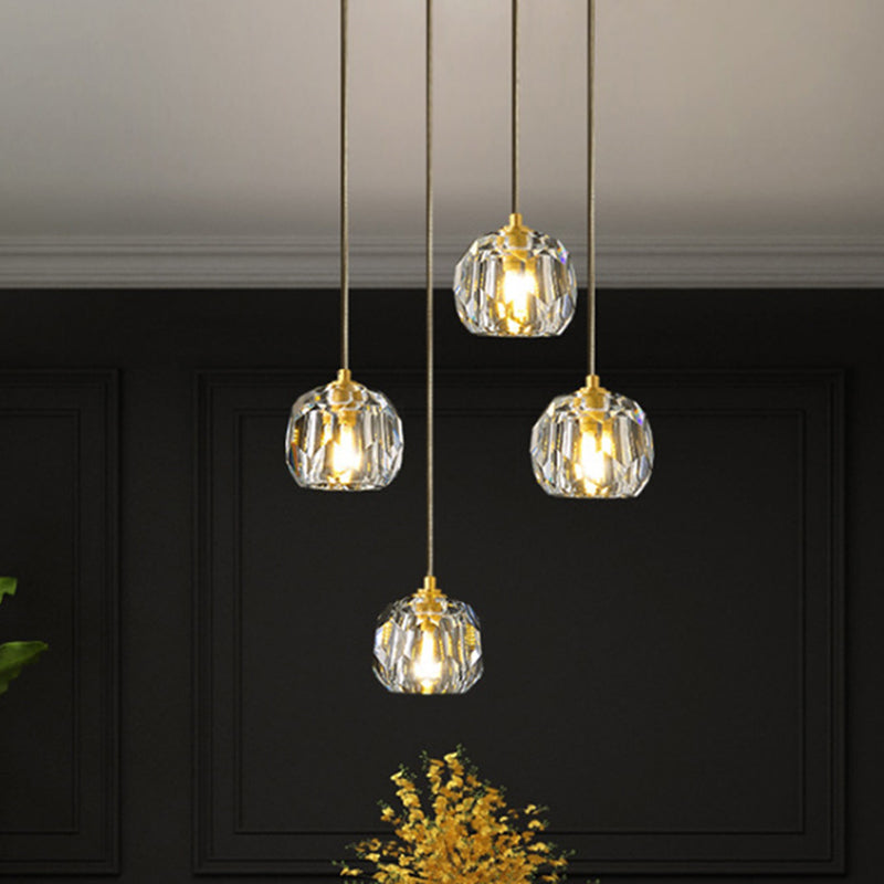 Modern Gold Hanging Lamp - Carved Crystal Shape Dining Room Ceiling Pendant