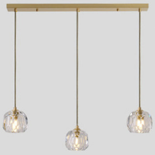 Modern Gold Hanging Lamp - Carved Crystal Shaped Ceiling Pendant For Dining Room / Linear