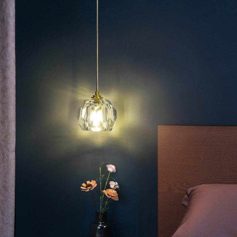 Modern Gold Hanging Lamp - Carved Crystal Shape Dining Room Ceiling Pendant