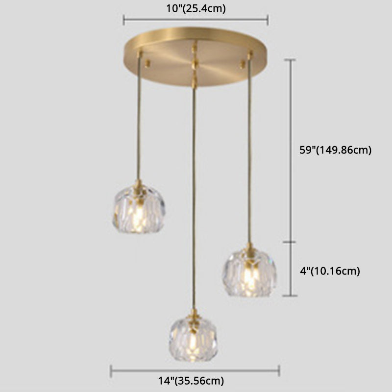 Modern Gold Hanging Lamp - Carved Crystal Shape Dining Room Ceiling Pendant
