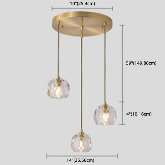 Modern Gold Hanging Lamp - Carved Crystal Shaped Ceiling Pendant For Dining Room