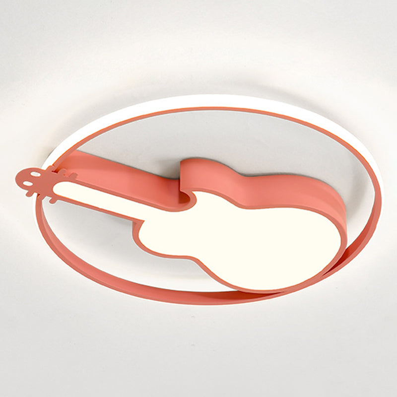 Creative Guitar Flush Mount Ceiling Light For Bedroom - 1 Metal Fixture Pink / 18’ Warm
