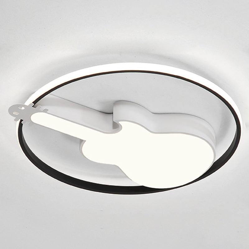 Creative Guitar Flush Mount Ceiling Light For Bedroom - 1 Metal Fixture Black / 18’ Warm