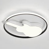Creative Guitar Flush Mount Ceiling Light For Bedroom - 1 Metal Fixture Black / 18’ Warm
