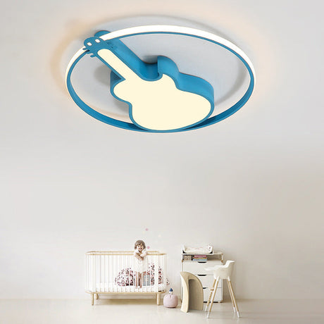 Creative Guitar Flush Mount Ceiling Light For Bedroom - 1 Metal Fixture