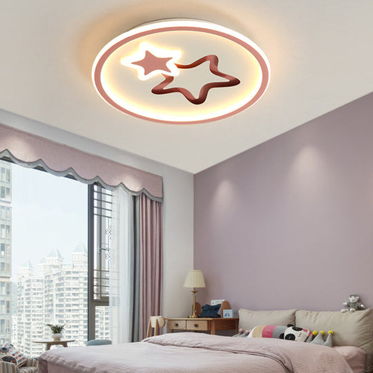 Contemporary Acrylic Star Flush Ceiling Light For Bedrooms Pink / Warm