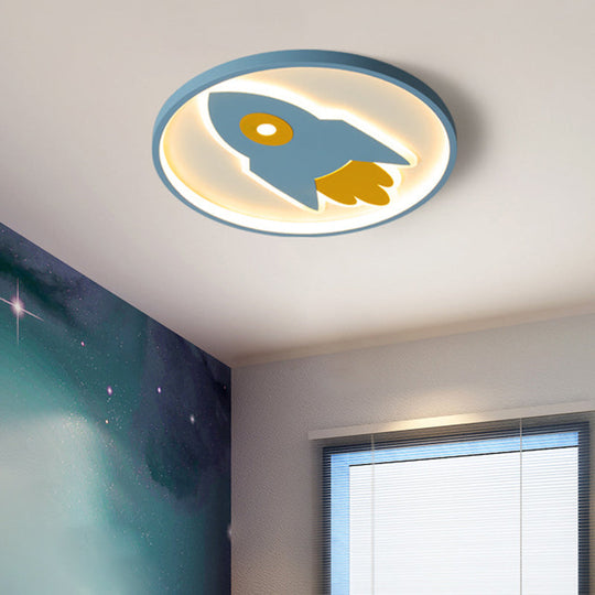 Cartoon Rocket Flush Mount Ceiling Light For Bedroom - Metal Fixture