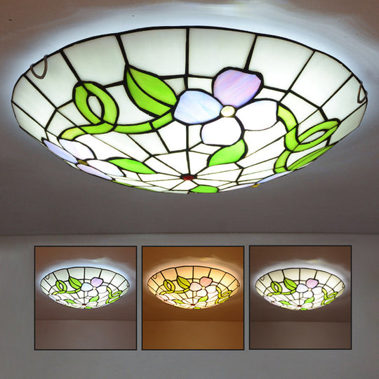 Stained Glass Tiffany-Style Flower Flush Mount Ceiling Light