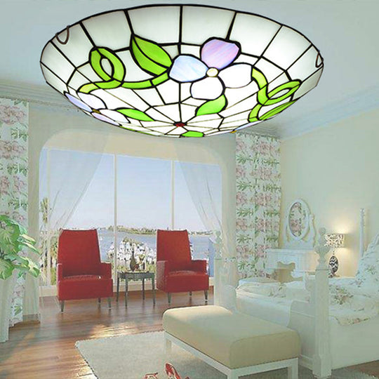 Stained Glass Tiffany-Style Flower Flush Mount Ceiling Light