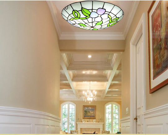 Stained Glass Tiffany-Style Flower Flush Mount Ceiling Light