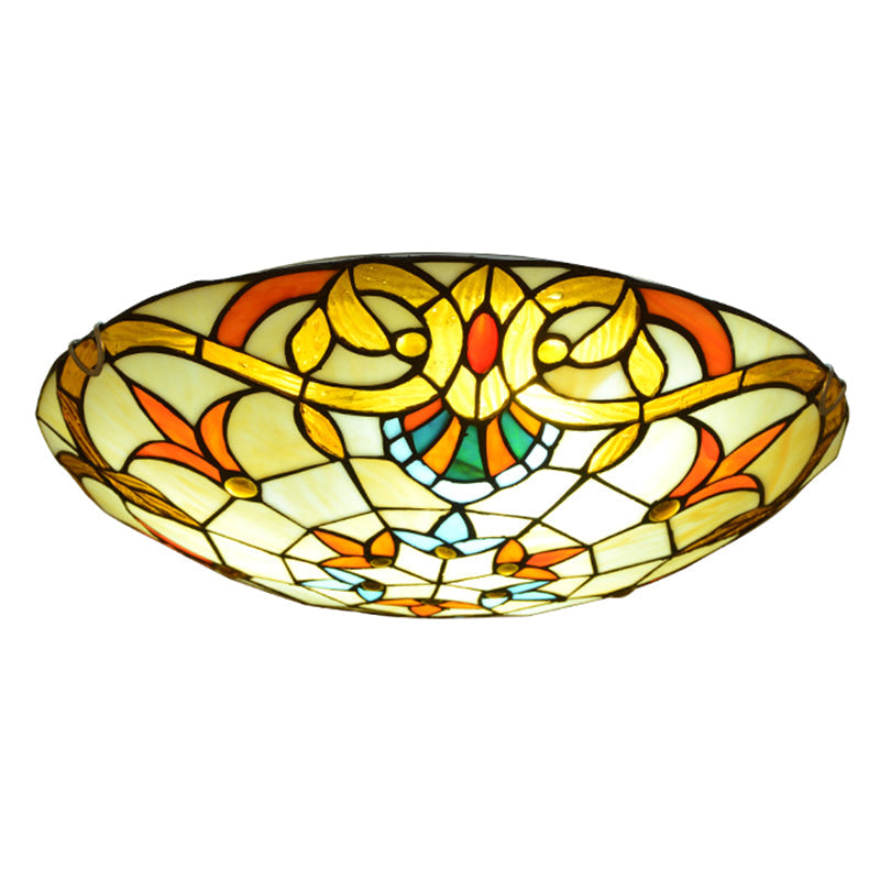 Stained Glass Baroque Flush Mount Ceiling Light Fixture With Bowl Shape Design Brown / 12