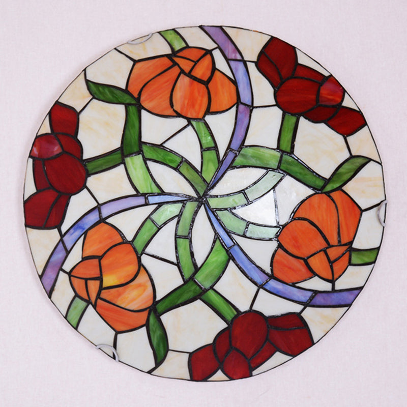 Tiffany - Style Multicolored Stained Glass Flower Flush Mount Ceiling Light Fixture
