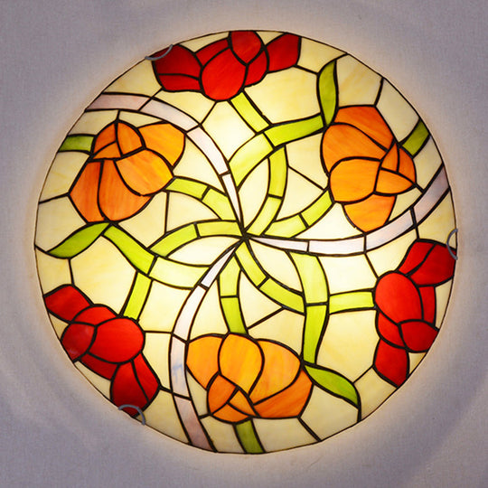 Tiffany-Style Multicolored Stained Glass Flower Flush Mount Ceiling Light Fixture