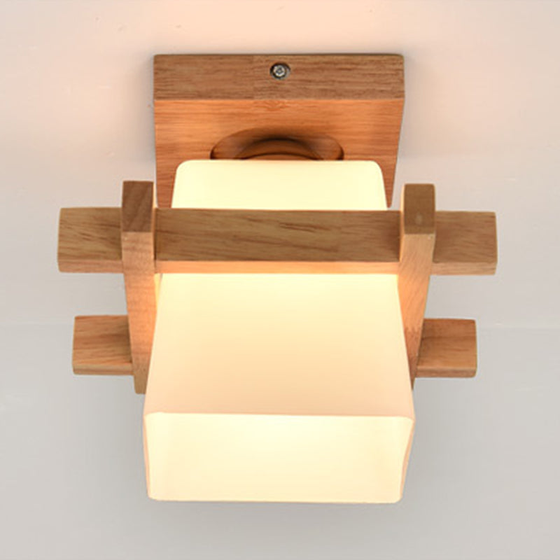 Contemporary Frosted Glass Semi - Flush Chandelier For Hallway Ceiling Mount Wood