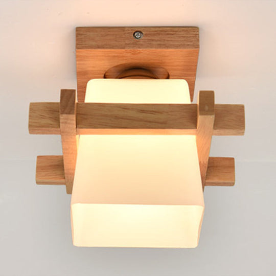 Contemporary Frosted Glass Semi - Flush Chandelier For Hallway Ceiling Mount Wood