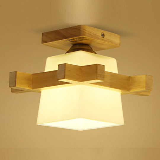 Ultra - Contemporary 1 - Light White Glass Semi Flush Chandelier Ceiling Light For Hallway Wood /