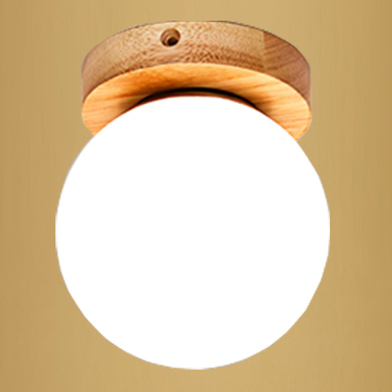 Ultra - Contemporary 1 - Light White Glass Semi Flush Chandelier Ceiling Light For Hallway Wood /
