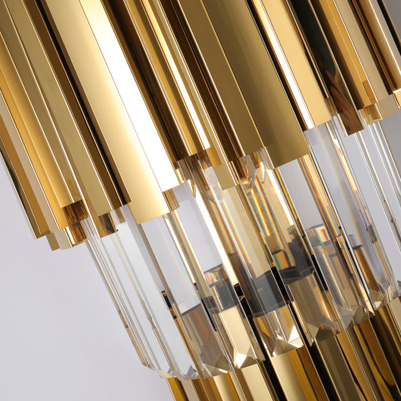 Modern Multi Layer Metal And Crystal Prisms Wall Lamp - 2/3 Bulbs Brass Finish