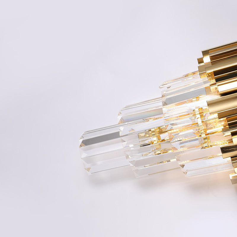 Modern Multi Layer Metal And Crystal Prisms Wall Lamp - 2/3 Bulbs Brass Finish