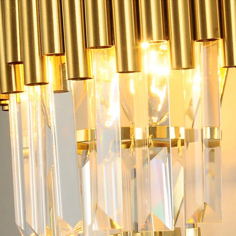 Modern Wall Mounted Gold Lamp: Tapered Design Triangular Crystal Prism 2 Lights For Living Room