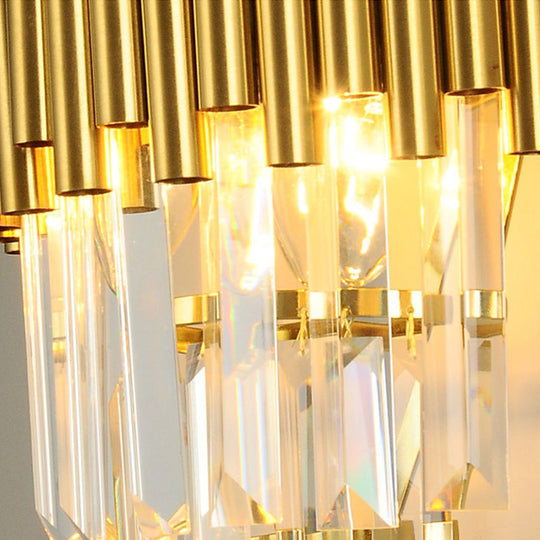 Modern Wall Mounted Gold Lamp: Tapered Design Triangular Crystal Prism 2 Lights For Living Room
