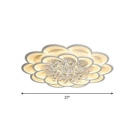 Modern Floral Iron Flush Mount Led Ceiling Light In Warm/White - 20.5/27/31.5 W White Fixture