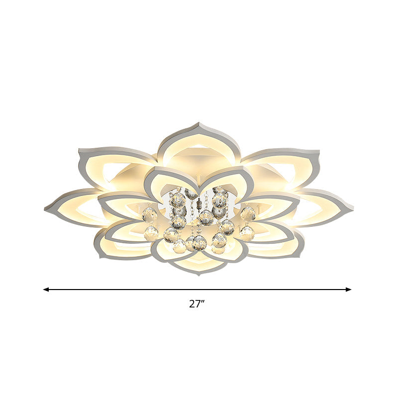 Contemporary Led Acrylic Flushmount Ceiling Light With Crystal Drop In Warm/White - 27’/31.5’ W