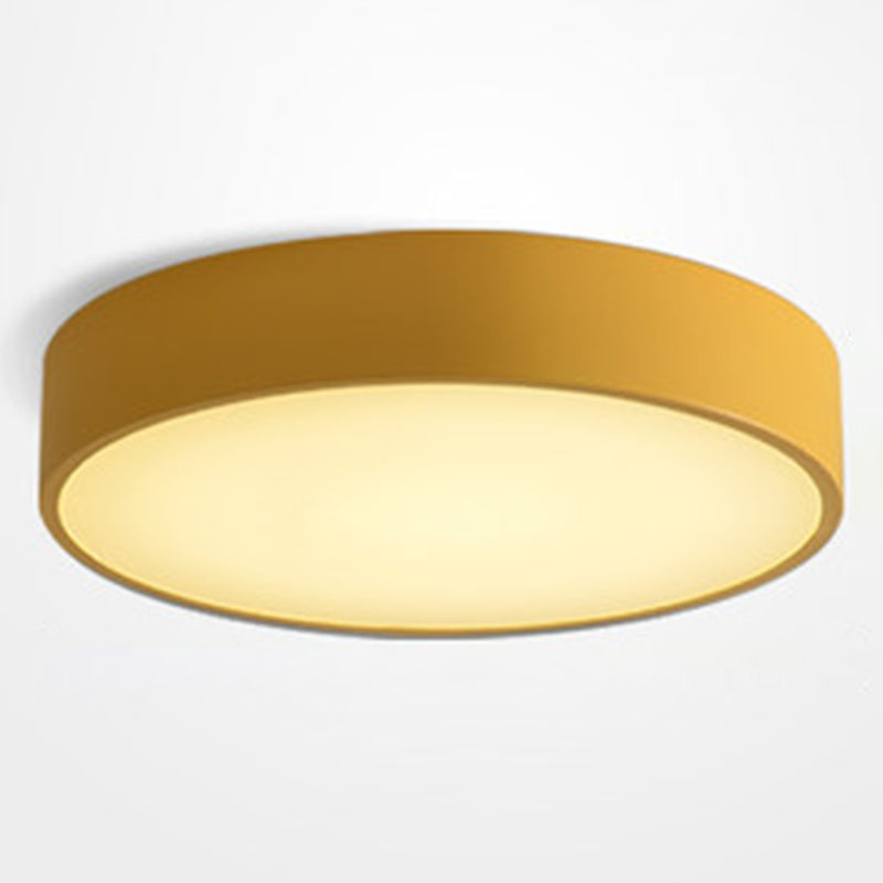 Minimalist Round Flush Mount Ceiling Lighting Fixture - 1 Light Aluminum Yellow / 12’