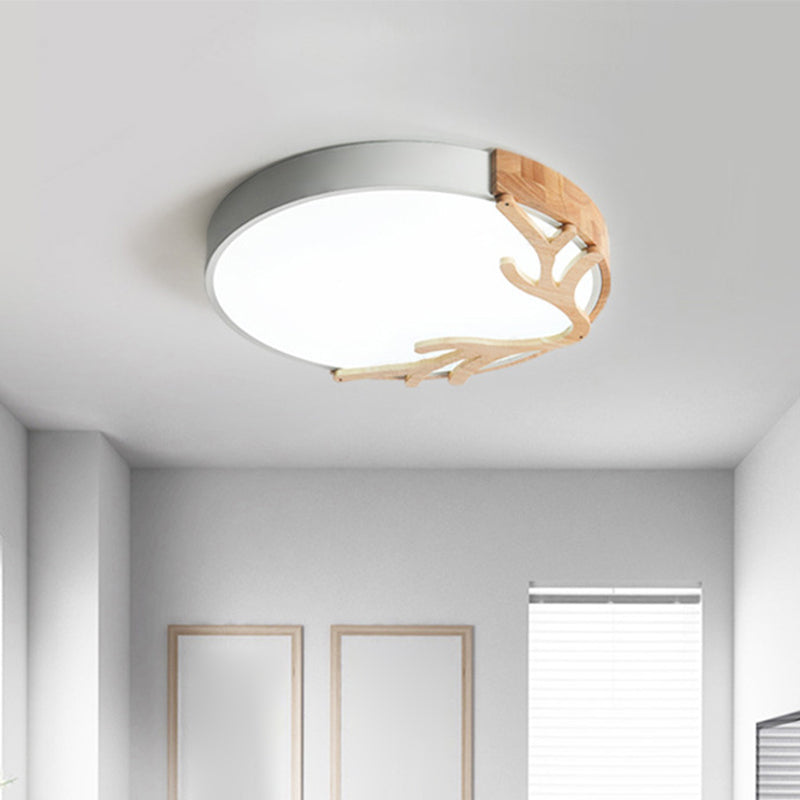 Metal Nordic Flush Mount Spotlight With Antlers - Round 1-Light Light White / 12