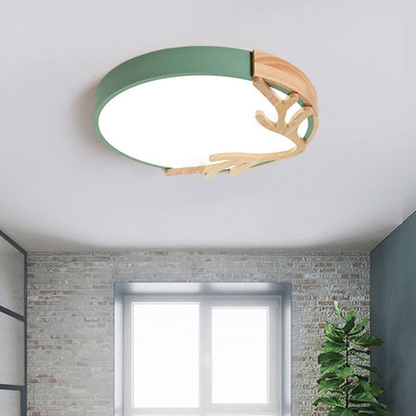 Metal Nordic Flush Mount Spotlight With Antlers - Round 1-Light Light