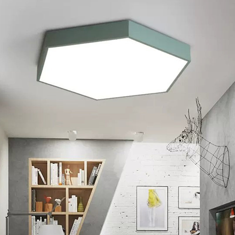 Minimalist Hexagon Flush Mount Ceiling Light Fixture With Acrylic Finish - 1 Green / 16 White