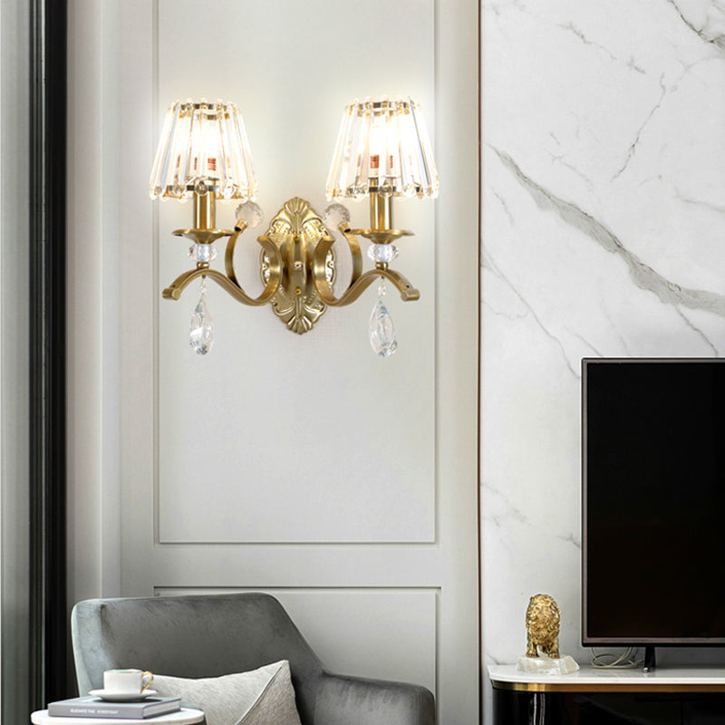 Vintage Brass Cone Wall Sconce Light For Living Room - Traditional Lighting (1/2 Heads) 2 /