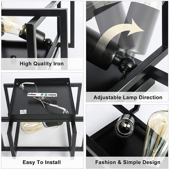 Retro Industrial Wrought Iron Ceiling Light With Black Frame