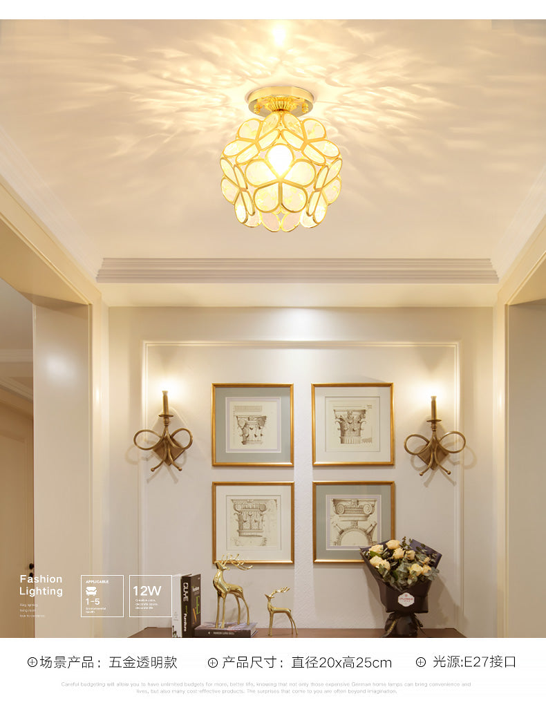 Antique Gold Colonial Style Petal Polyhedron Ceiling Light Flush - Mount Lamp