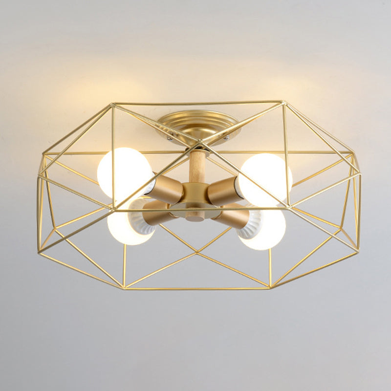 Nordic Industrial Geometric Flush Mount Ceiling Light For Bedroom - Metal Fixture Gold / 20.5
