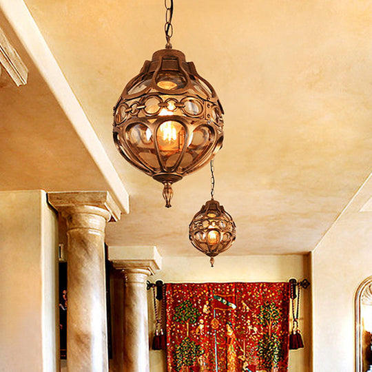 Amber Glass Hanging Pendant Light For Outdoor Balcony - Loft Sphere Design (1 7’/9’ W) In