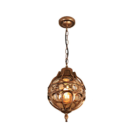 Amber Glass Hanging Pendant Light For Outdoor Balcony - Loft Sphere Design (1 7’/9’ W) In