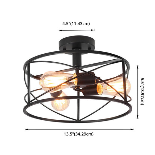 Retro Industrial Metal Flush Mount Ceiling Light For Living Room - Trellis Cage Design