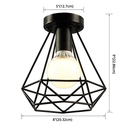 Diamond Cage Semi Flush Mount Ceiling Light Fixture – Retro Industrial Style For Restaurants