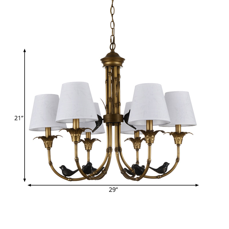 Rustic Cone Fabric Hanging Chandelier - White 3/6/8 Lights Suspension Pendant For Living Room