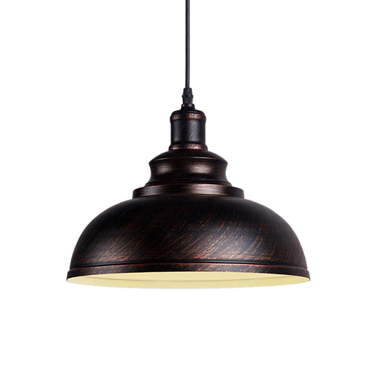 Adjustable Cord Pendant With Metal Dome Shade In Retro Black/Gray - 12’/14’/16’ W