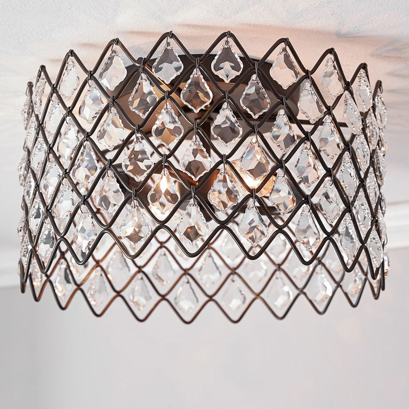 Crystal - Decorated Metal Semi Flush Light: Contemporary Indoor Ceiling Lighting In Black 3/5