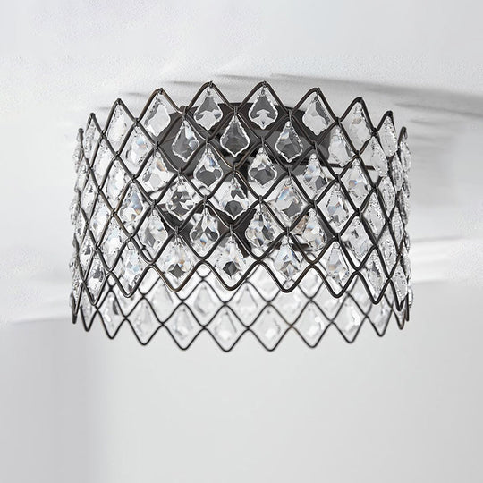 Crystal - Decorated Metal Semi Flush Light: Contemporary Indoor Ceiling Lighting In Black 3/5