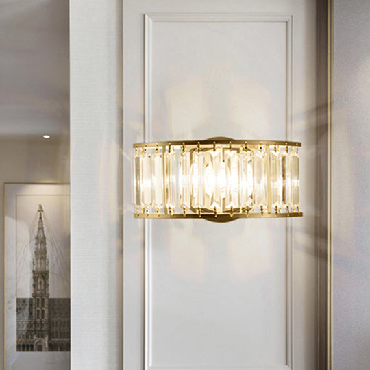 Contemporary Black/Gold Wall Lighting: Clear Crystal Half Cylinder Lamp With 1 Light