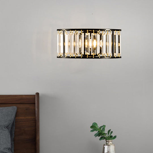 Contemporary Black/Gold Wall Lighting: Clear Crystal Half Cylinder Lamp With 1 Light