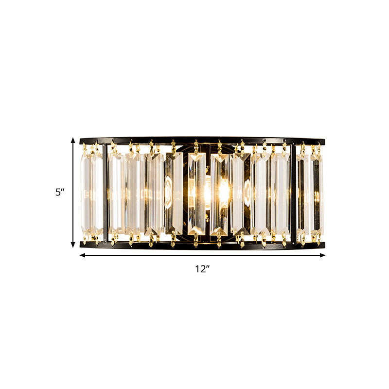 Contemporary Black/Gold Wall Lighting: Clear Crystal Half Cylinder Lamp With 1 Light