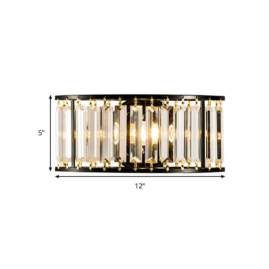 Contemporary Black/Gold Wall Lighting: Clear Crystal Half Cylinder Lamp With 1 Light